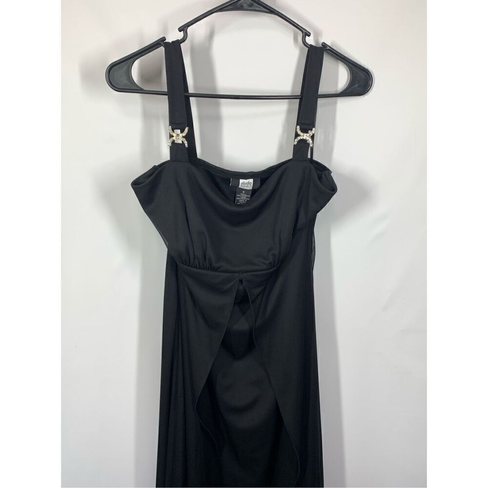Studio 1940 Women’s Rhinestone Straps & Sheer Overlay Evening Dress Black Size 8